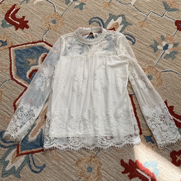 ALTAR’D STATE Lace fall blouse top white long sleeve Victorian romantic gothic S - Picture 8 of 8